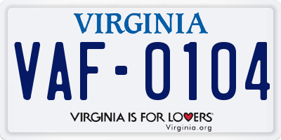 VA license plate VAF0104