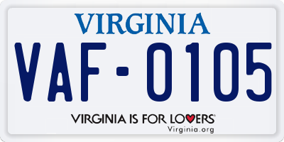 VA license plate VAF0105