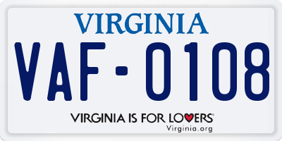 VA license plate VAF0108