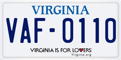 VA license plate VAF0110