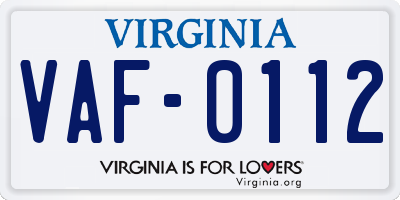 VA license plate VAF0112
