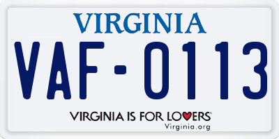 VA license plate VAF0113
