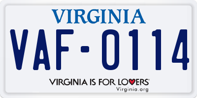 VA license plate VAF0114