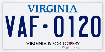 VA license plate VAF0120