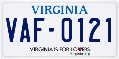VA license plate VAF0121