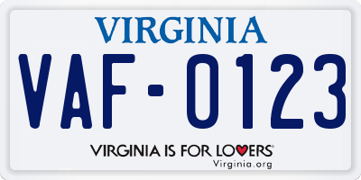 VA license plate VAF0123