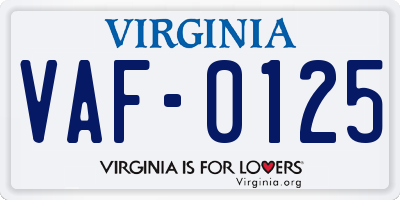 VA license plate VAF0125