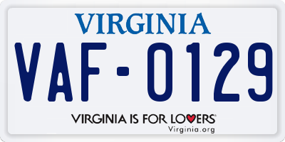 VA license plate VAF0129