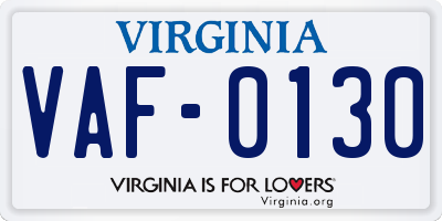 VA license plate VAF0130