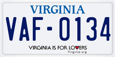 VA license plate VAF0134