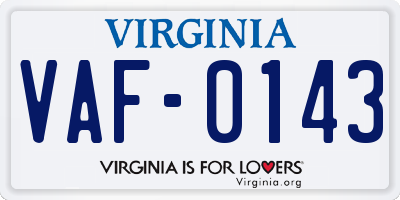 VA license plate VAF0143