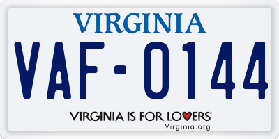 VA license plate VAF0144