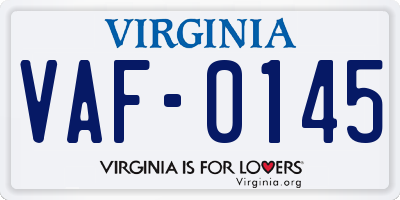 VA license plate VAF0145