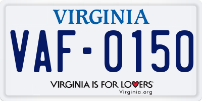 VA license plate VAF0150