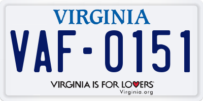 VA license plate VAF0151