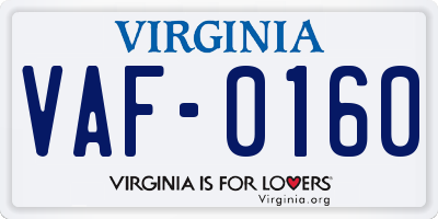 VA license plate VAF0160