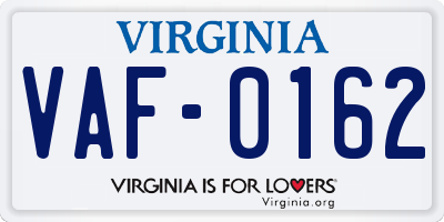 VA license plate VAF0162
