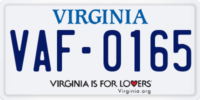 VA license plate VAF0165
