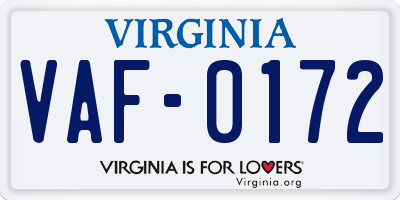 VA license plate VAF0172