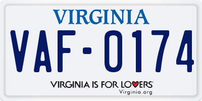 VA license plate VAF0174
