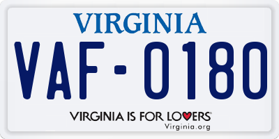 VA license plate VAF0180