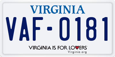 VA license plate VAF0181