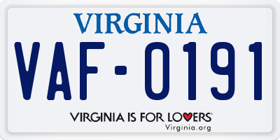 VA license plate VAF0191
