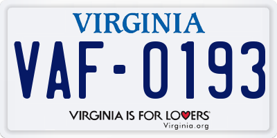 VA license plate VAF0193