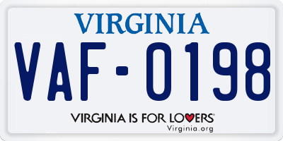VA license plate VAF0198