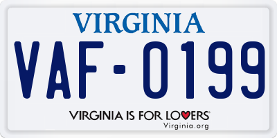 VA license plate VAF0199