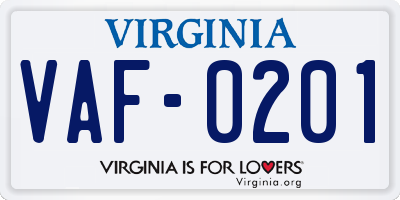 VA license plate VAF0201
