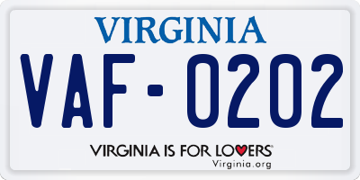 VA license plate VAF0202