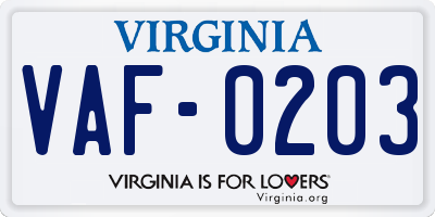 VA license plate VAF0203