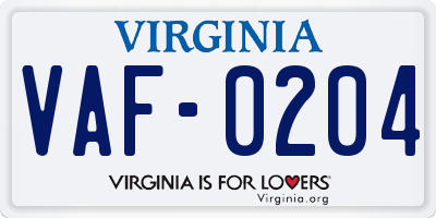 VA license plate VAF0204