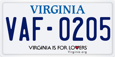 VA license plate VAF0205