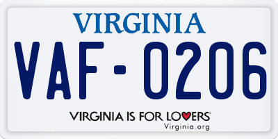 VA license plate VAF0206