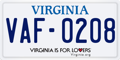VA license plate VAF0208