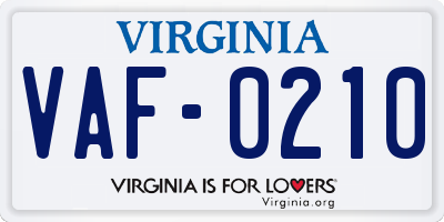 VA license plate VAF0210