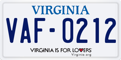 VA license plate VAF0212