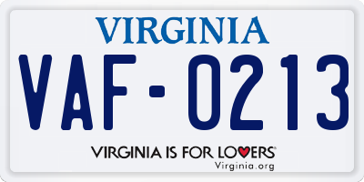 VA license plate VAF0213
