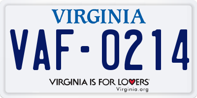 VA license plate VAF0214
