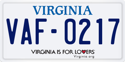 VA license plate VAF0217