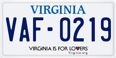VA license plate VAF0219