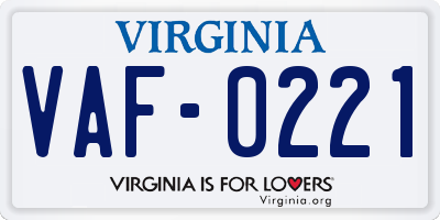 VA license plate VAF0221