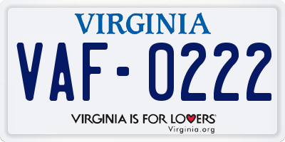 VA license plate VAF0222