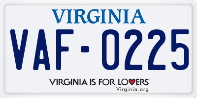 VA license plate VAF0225