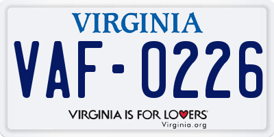 VA license plate VAF0226