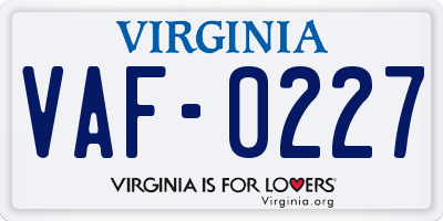 VA license plate VAF0227