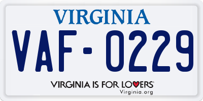 VA license plate VAF0229