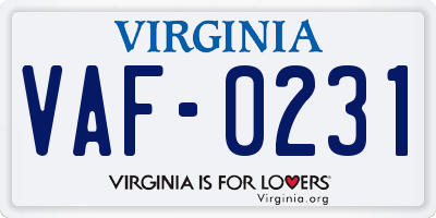 VA license plate VAF0231